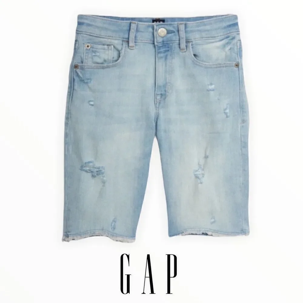 GAP Kids | Light Blue | HIGH-RISE DISTRESSED DENIM SHORTS